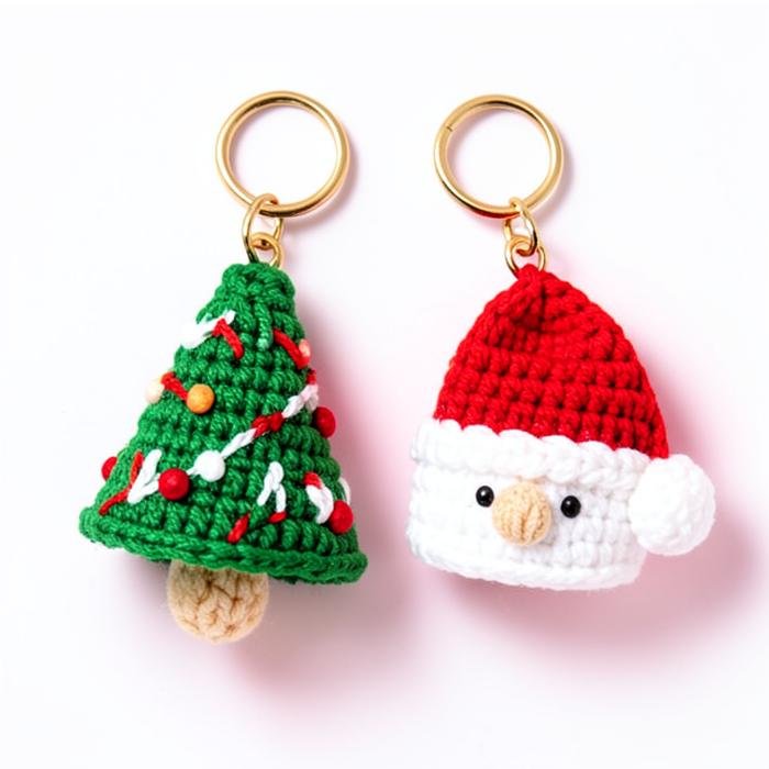 Chaveiros de crochê de árvore de Natal e Papai Noel