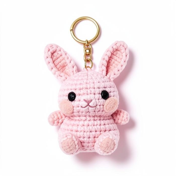Chaveiro de crochê de coelhinho rosa