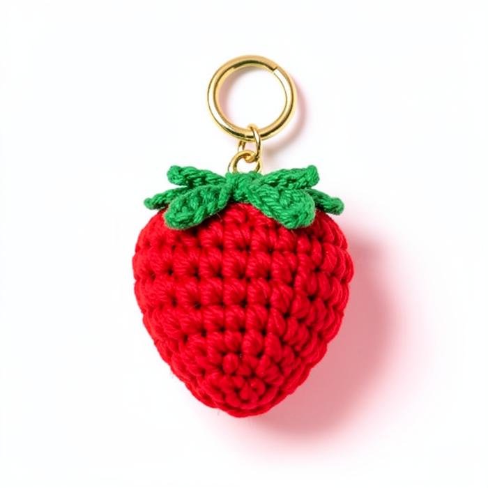 Chaveiro de crochê em formato de morango